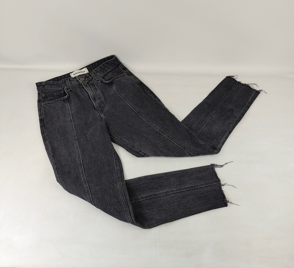 Reformation Cynthia High Rise Straight Leg Denim Jeans Seattle Wash Black Sz 26