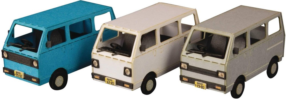 PLUMPMOA HO Scale 1/80 Corner Accessories Series Mini Van White Blue Silver