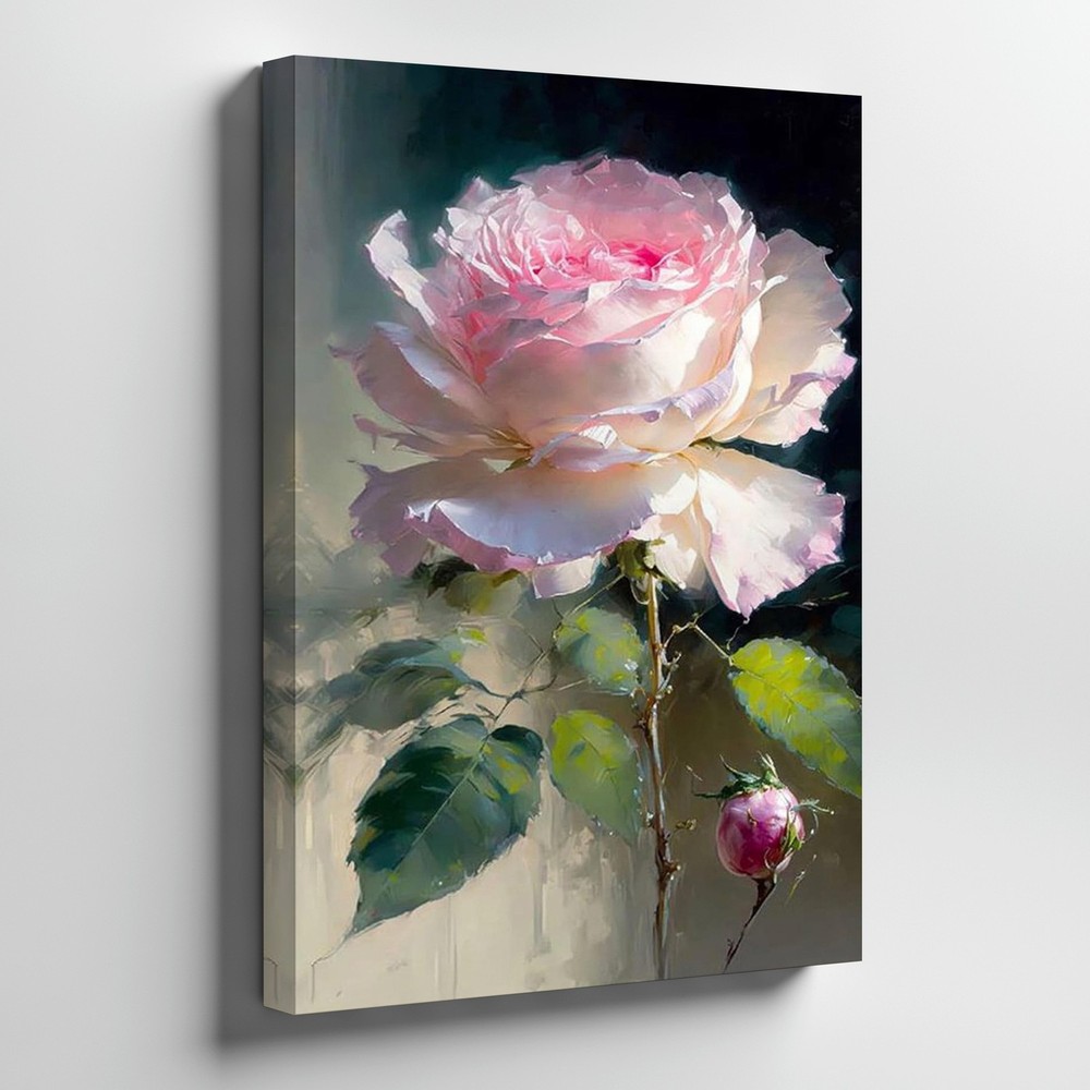 Large Pink Rose Canvas Wall Art Floral Painting Print Romantic Flower Decor Gift