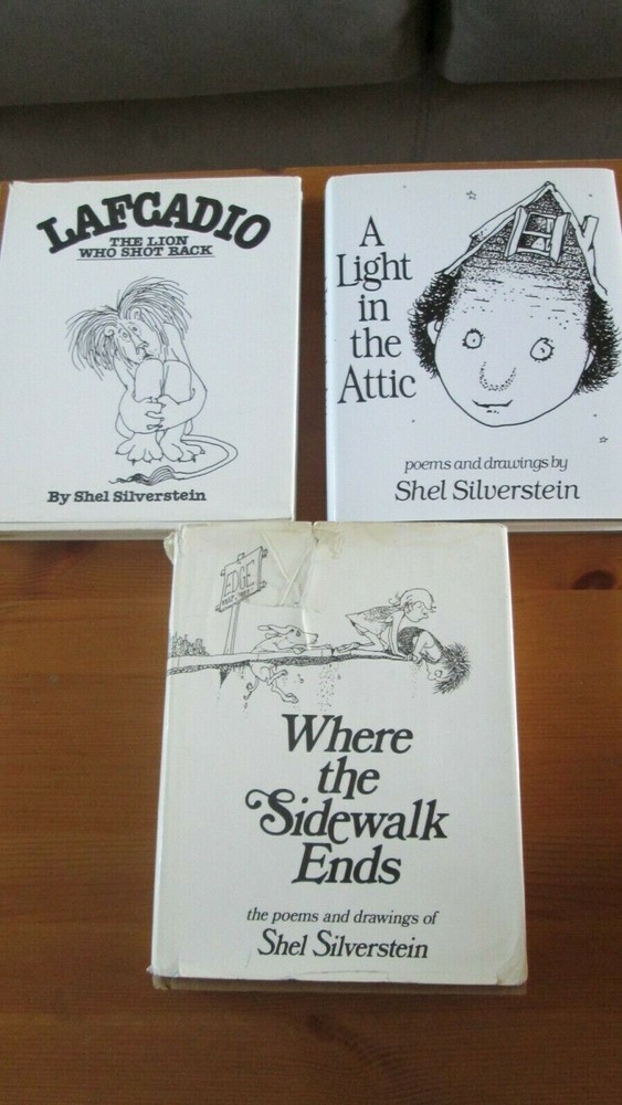 Shel Silverstein lot 3 books hcdj Sidewalk Ends, Lafcadio, Light in Attic