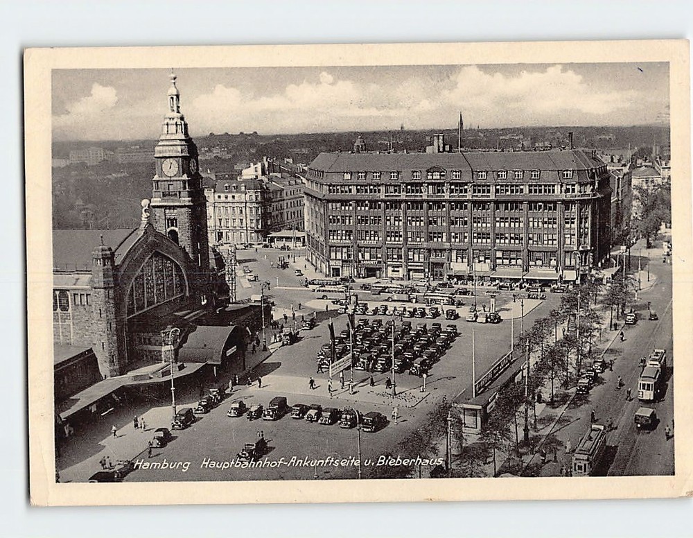 Postcard Hauptbahnhof Ankunftseite u. Bieberhaus Hamburg Germany
