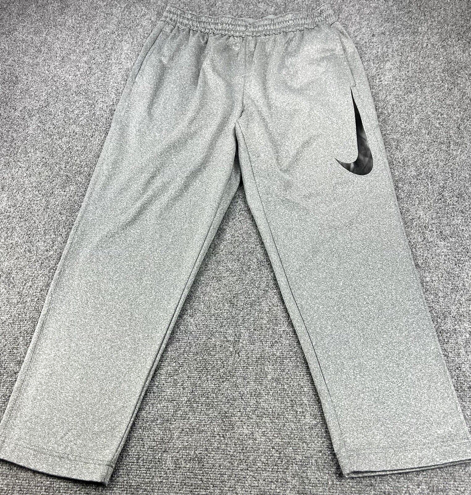 Nike Mens XL Gray Dri-Fit Jogger Sweatpants with Zip Pocket and Big Swoosh Design