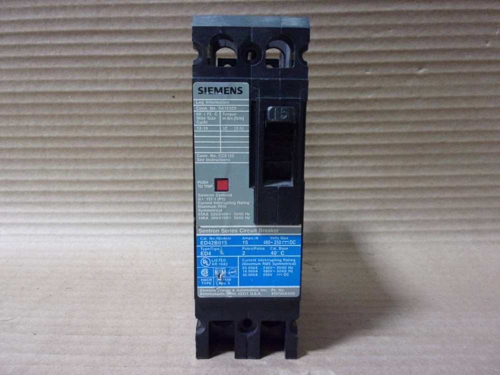 ITE Siemens ED4 ED42B015 2 Pole 15 Amp 480V Gray/Blue Circuit Breaker