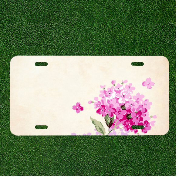 Custom Personalized License Plate Tag With Purple Flowers Design Art Add Names