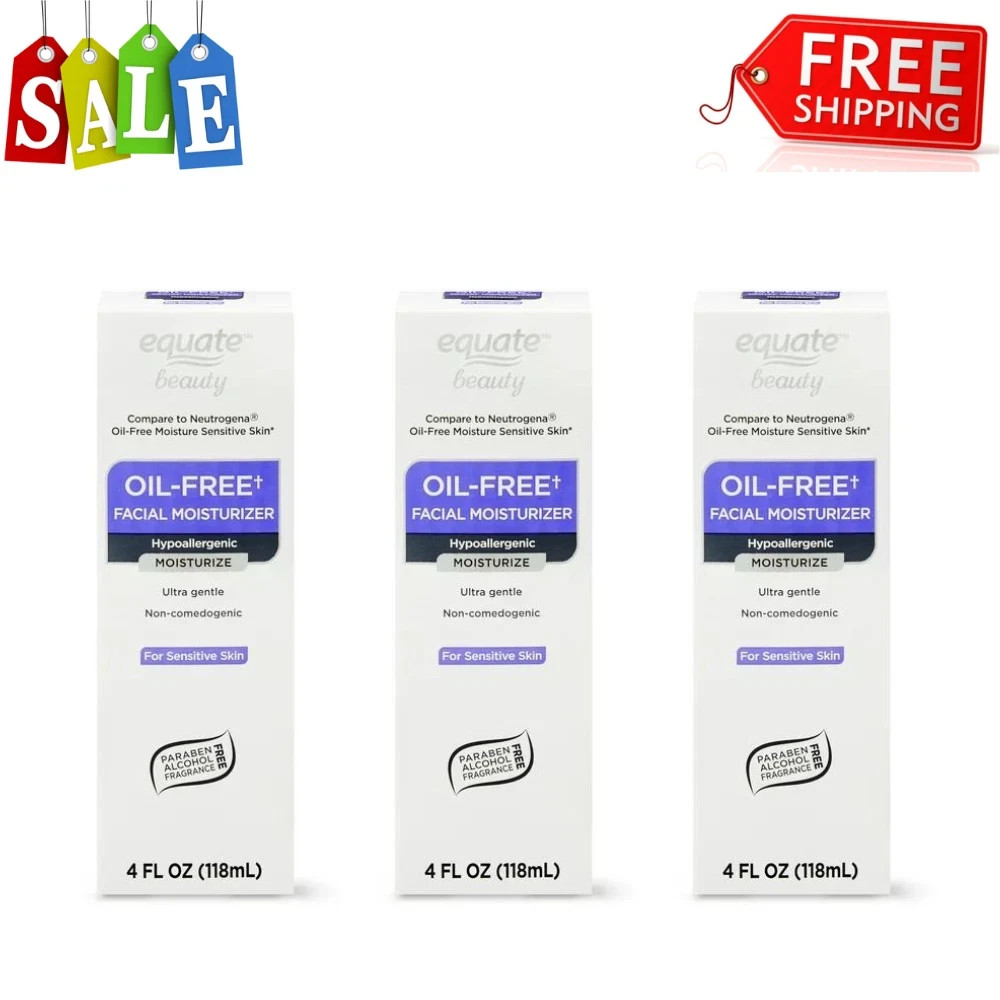 PACK OF 3 Equate Beauty Oil-Free Facial Moisturizer for Sensitive Skin, 4 fl oz