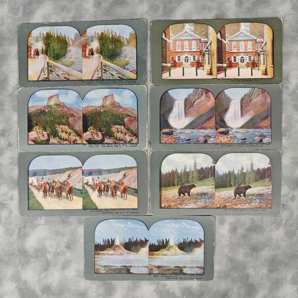 Lot 7 T.W. Ingersoll Stereoviews c1903 Yellowstone Yosemite & Philadelphia Color