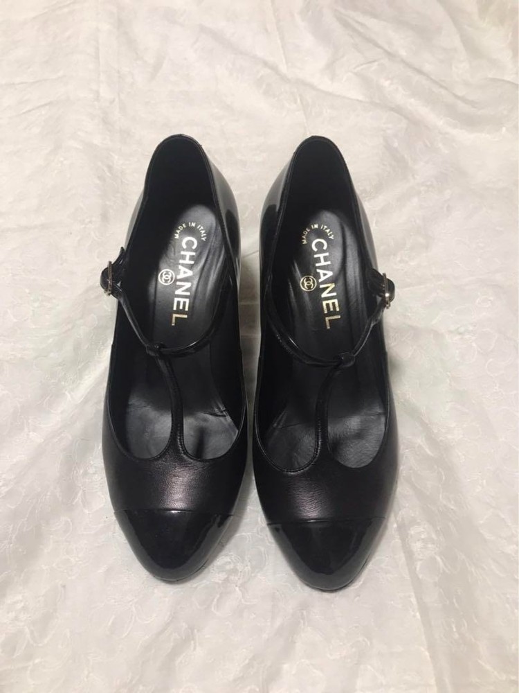 Chanel Black Leather Almond Toe Pumps Shoes Sbbize