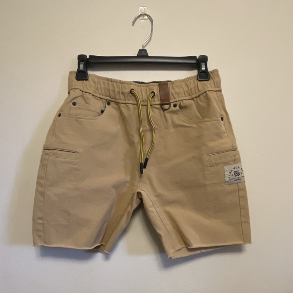 Flag Nor Fail Forever Collection Beige Cotton Drawstring Flat Front Men’s Shorts