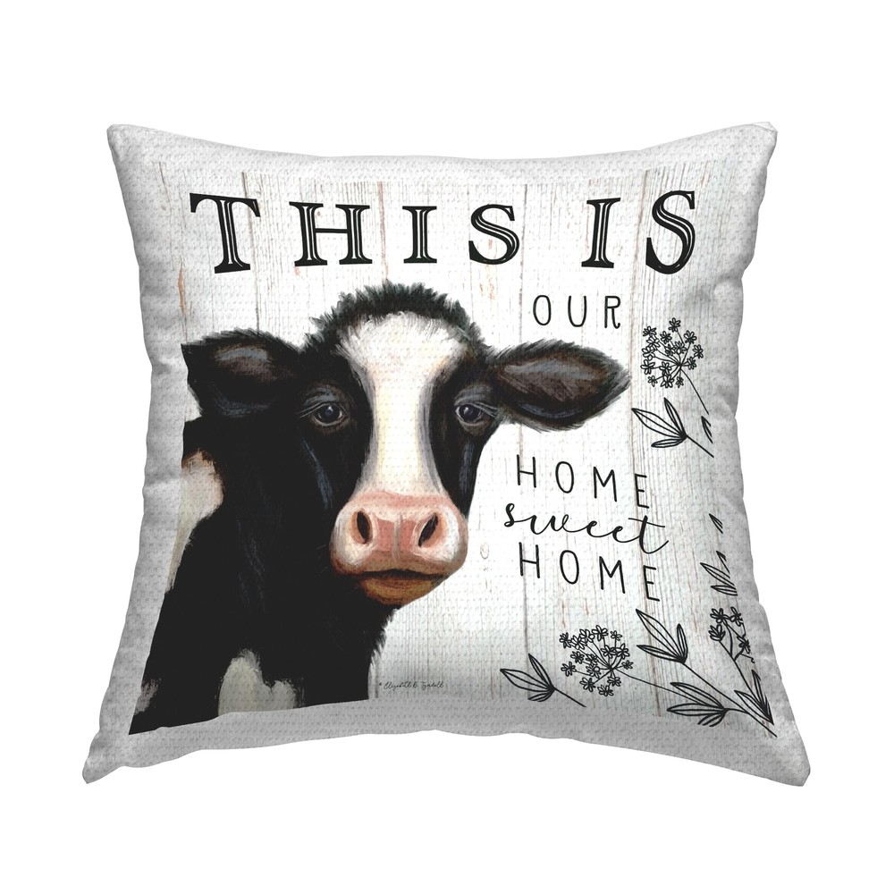 Sweet Home Dairy Farm Cow Design 18x18 Outdoor Pillow Off-White