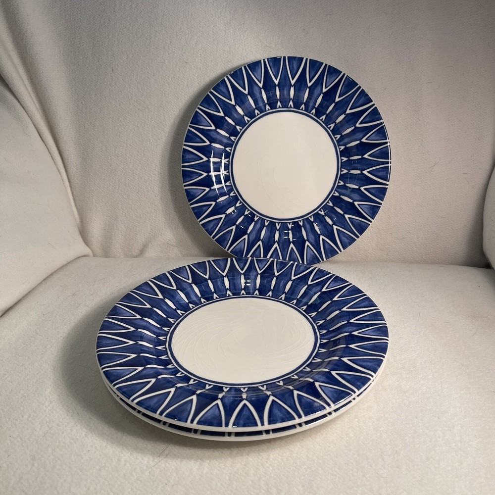 Mikasa Siena Blue Salad Plates Bold Blue & White Pattern Earthenware Set 3