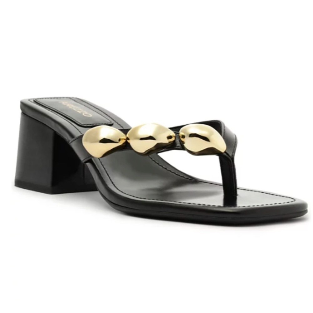 Arezzo Sunny Mid Block Sandals Black Gold New Retail $99 Size 8