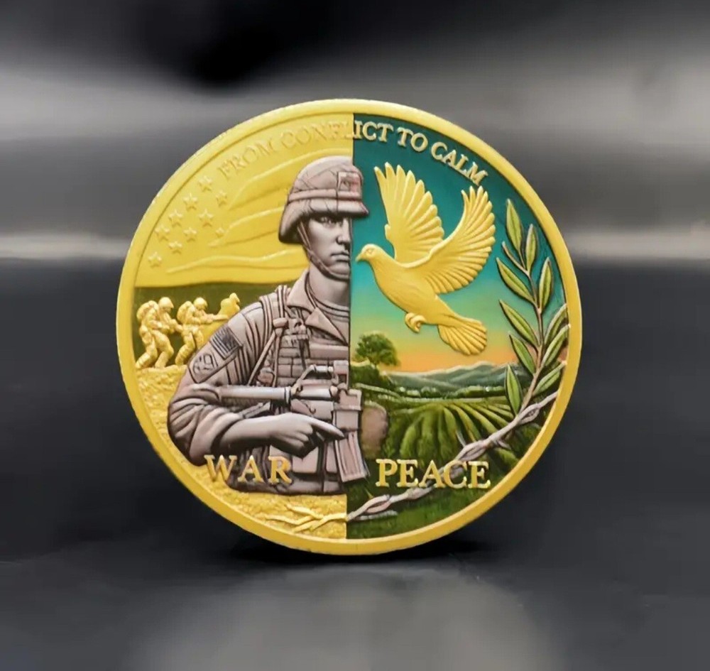 War and Peace Themed Iron Novelty Coin Dual-Sided Colorful Commemorative