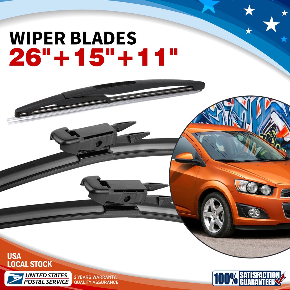 Chevrolet Sonic 2012-17 Front & Rear Wiper Blades Kit 26 15 11 Inch
