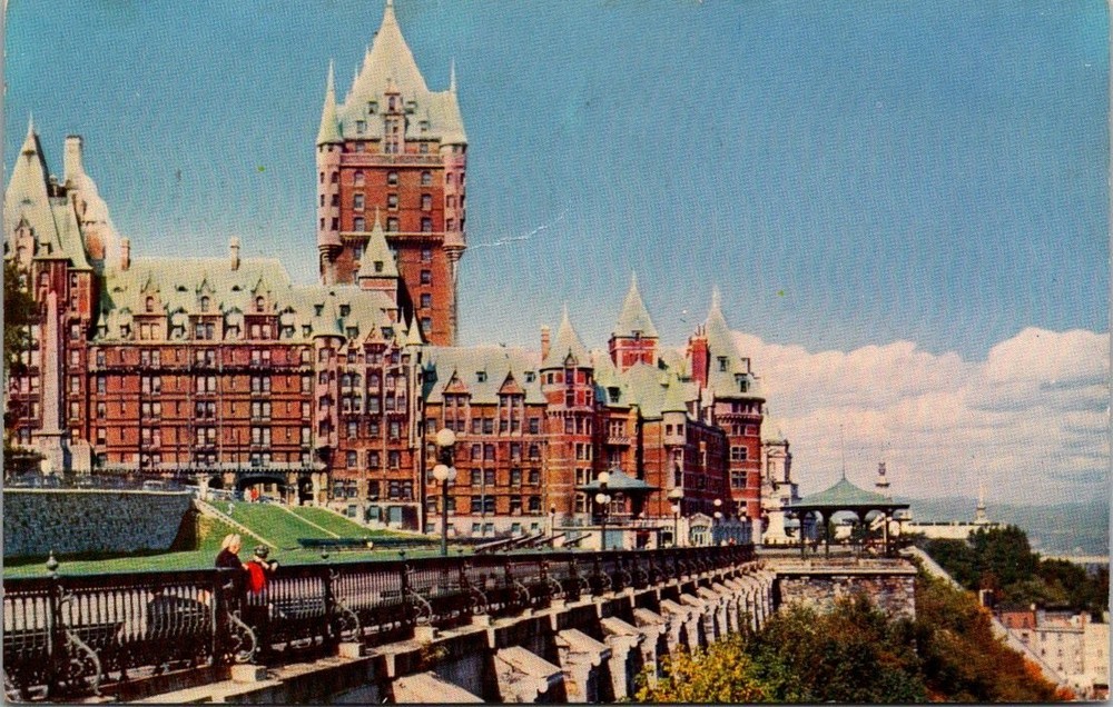 Chateau Frontenac Quebec Canada Postcard 1957 Queen Elizabeth II Stamp