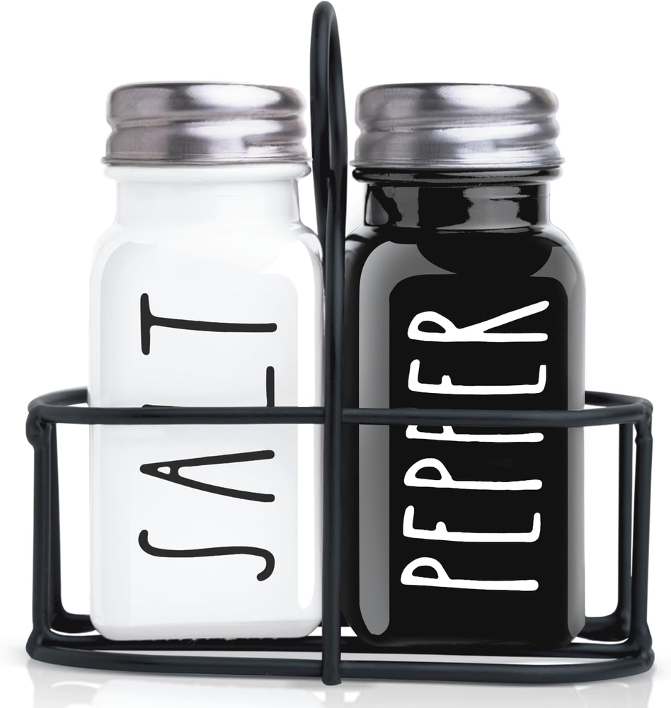 Farmhouse Salt and Pepper Shakers Set, a Cute Black and White Premium Glass Shak