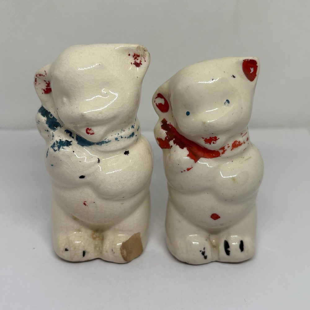 Vintage Shawnee Art Pottery Teddy Bear Dog Pair of Salt & Pepper Shakers
