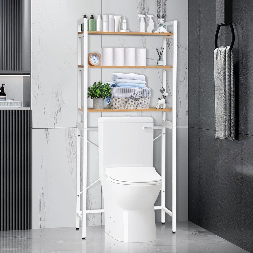 3-Tier Over The Toilet Storage Rack, Steel White Bathroom Shelf Space Saver,