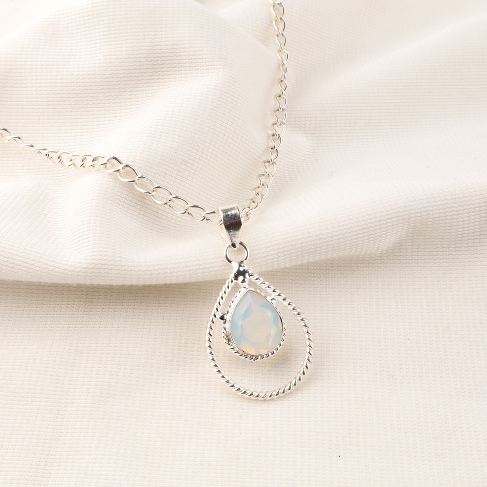 Valentines Sale Milky Opal Gemstone Sterling Silver Art Deco New Pendant Jewelry