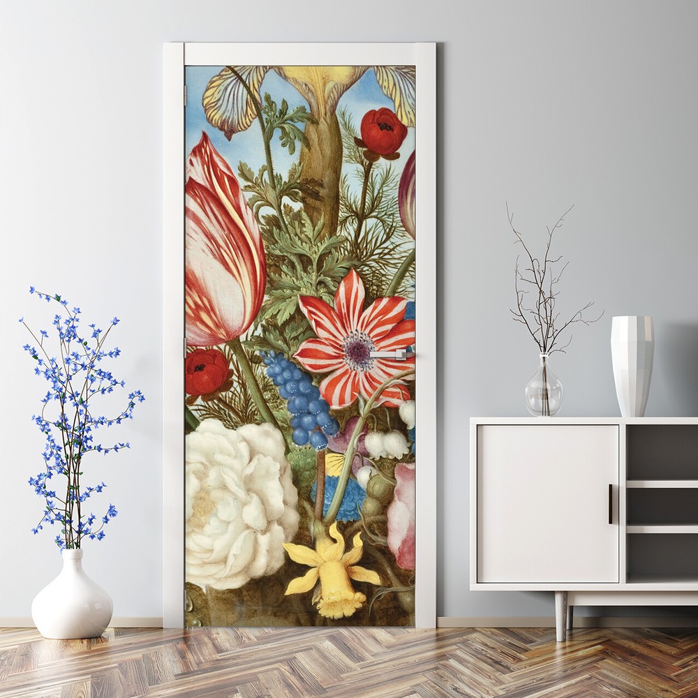 Decal Colourful Oil Painting Nature Floral Flowers Bubble Free Door sticker