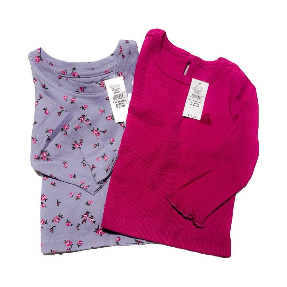 Baby Gap Girls 12 Months Lot of 2 Long Sleeve Cotton Tops Orchid Fuchsia