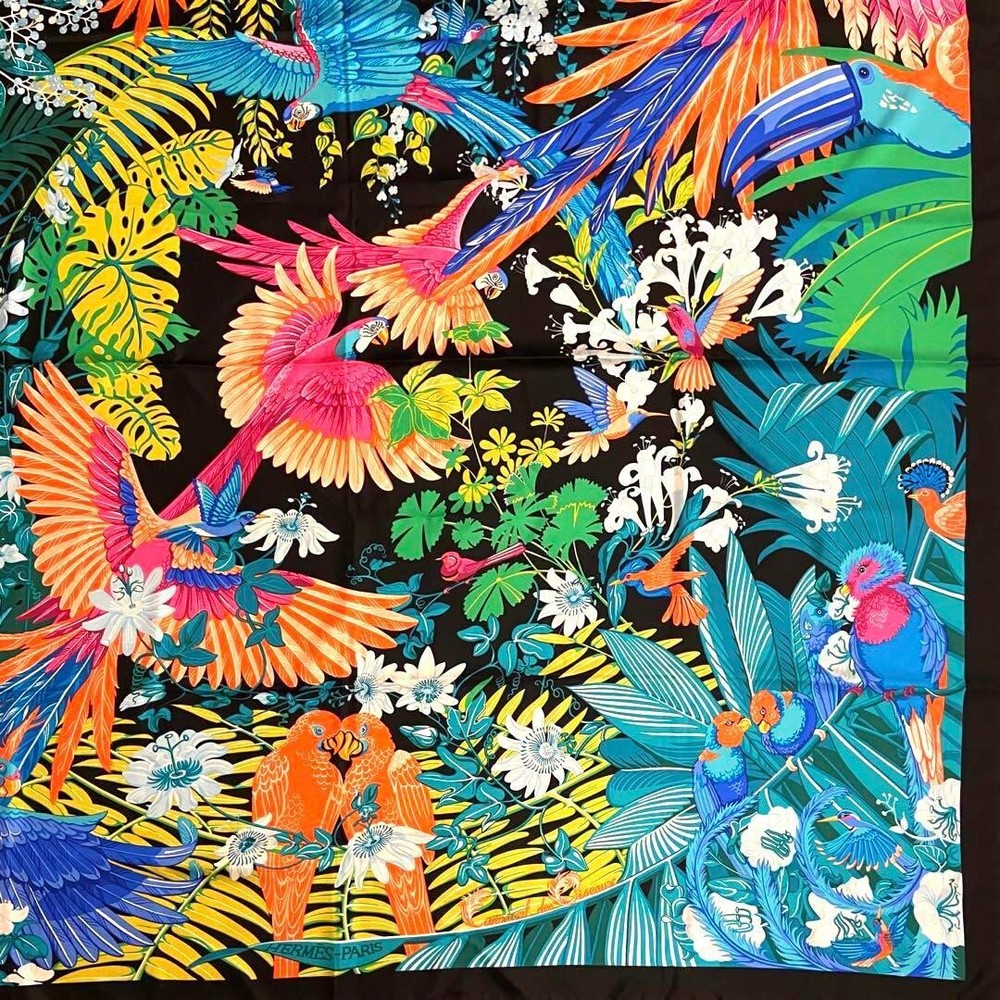 Hermes Silk Scarf 140 Carnaval des Oiseaux 100% Silk Rare from Japan