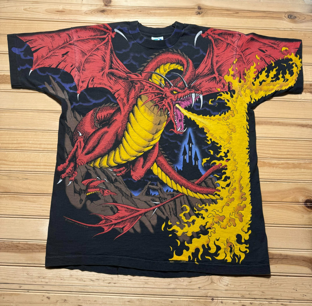Vintage 1993 Dragon Slaying Knight Dark Fantasy Double Sided Shirt - Size XL