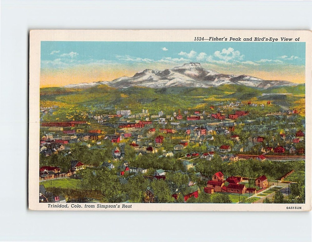 Postcard Fisher's Peak & Aerial View of Trinidad Colorado USA