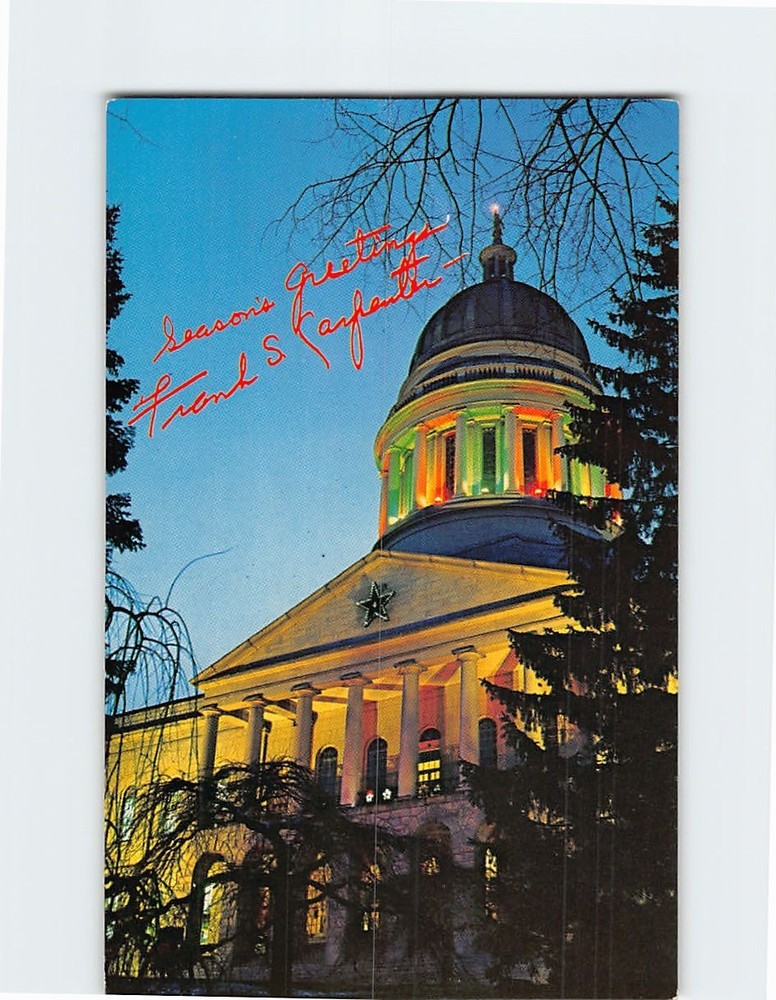 Postcard Maine State House Augusta Christmas Lights Vintage Greetings