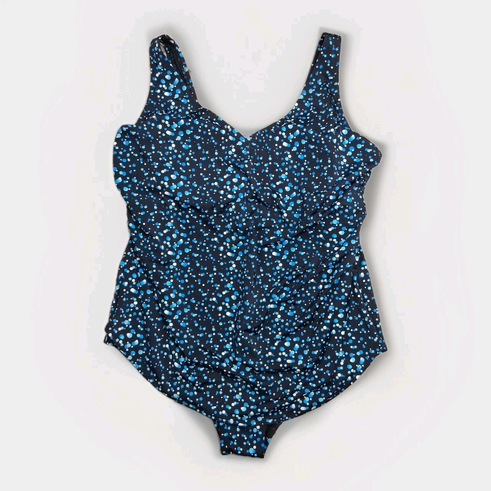 Swimsuits For All One Piece Swim Suit Womens Plus Size 24 Black Blue Dots Beach