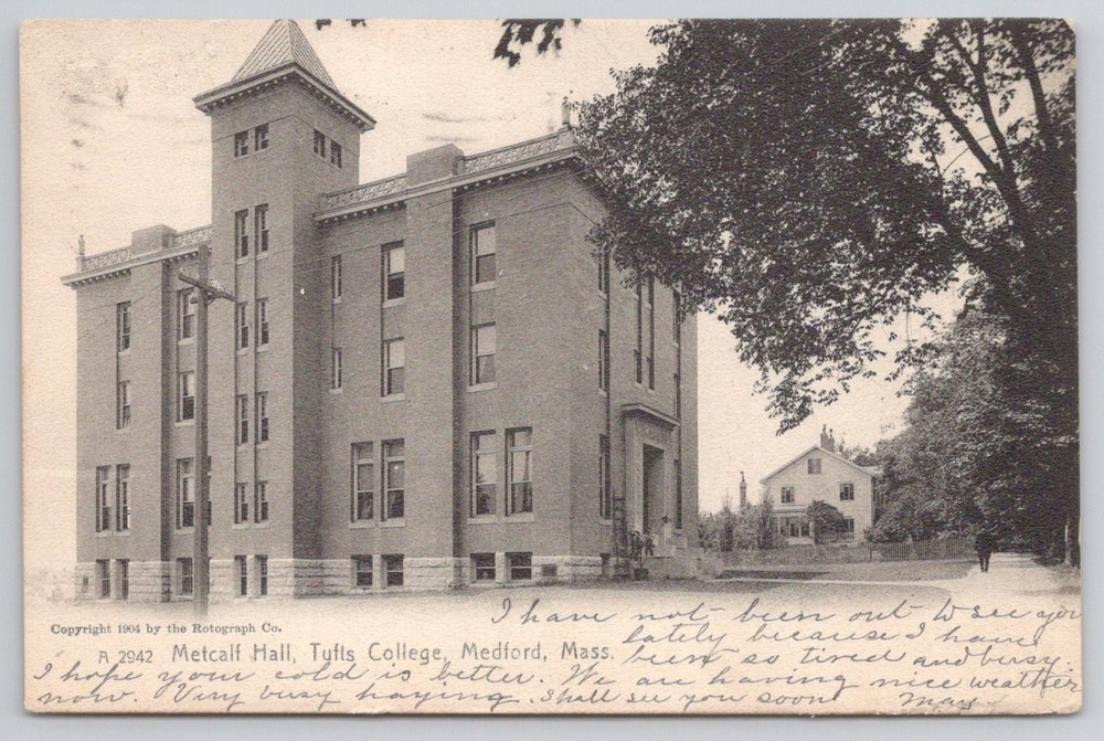 Metcalf Hall Tufts College Medford MA Postcard 1904 Rotograph Boston Postmark