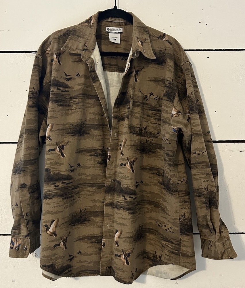 Columbia River Lodge Shirt XL Ducks Button Up Long Sleeve Men's Heavy Cotton