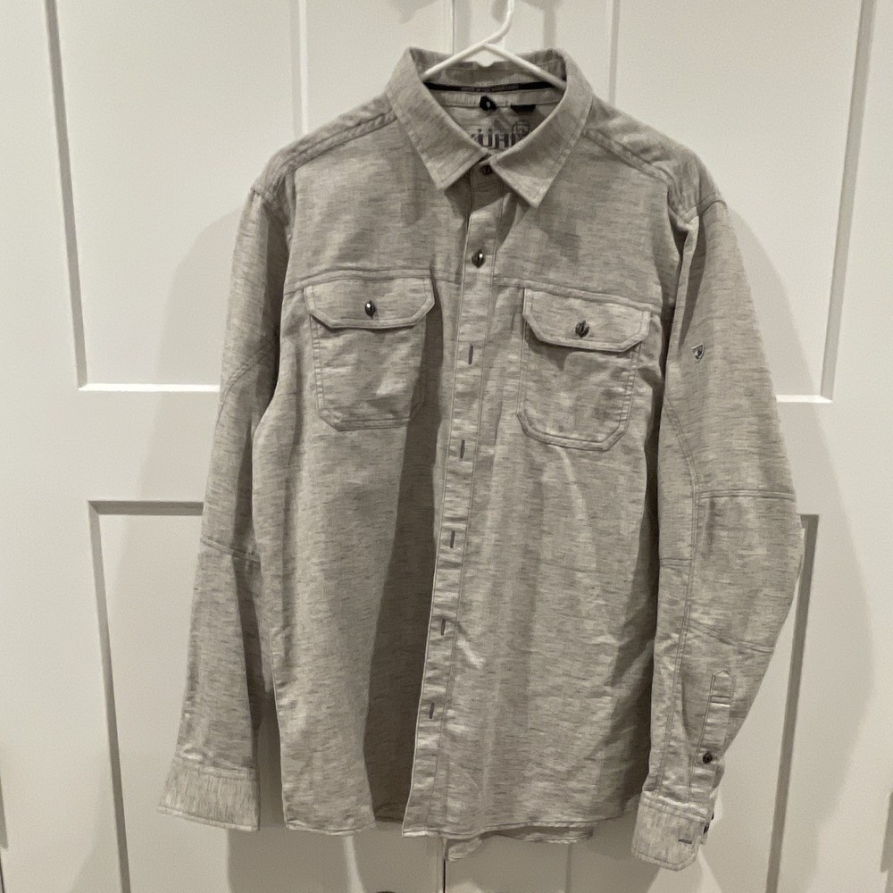 Kuhl Men's L Gray Solid Long Sleeve Button-Up Shirt Pockets Mountain Grown