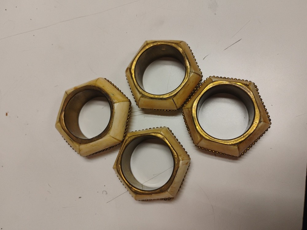 Bone and Brass Napkin Rings Set of 4 Elegant Dining Accessories