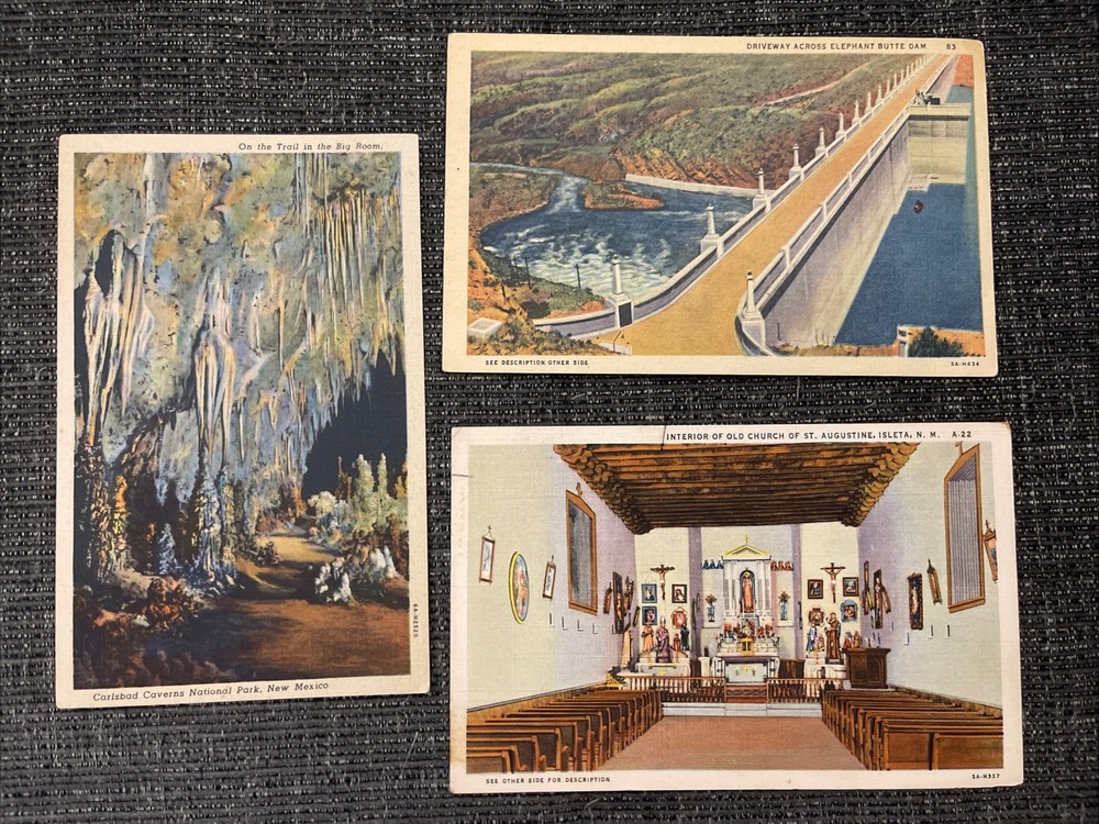 Vintage Linen Postcards New Mexico~Carlsbad Caverns Nat. Park•Butte Dam & More