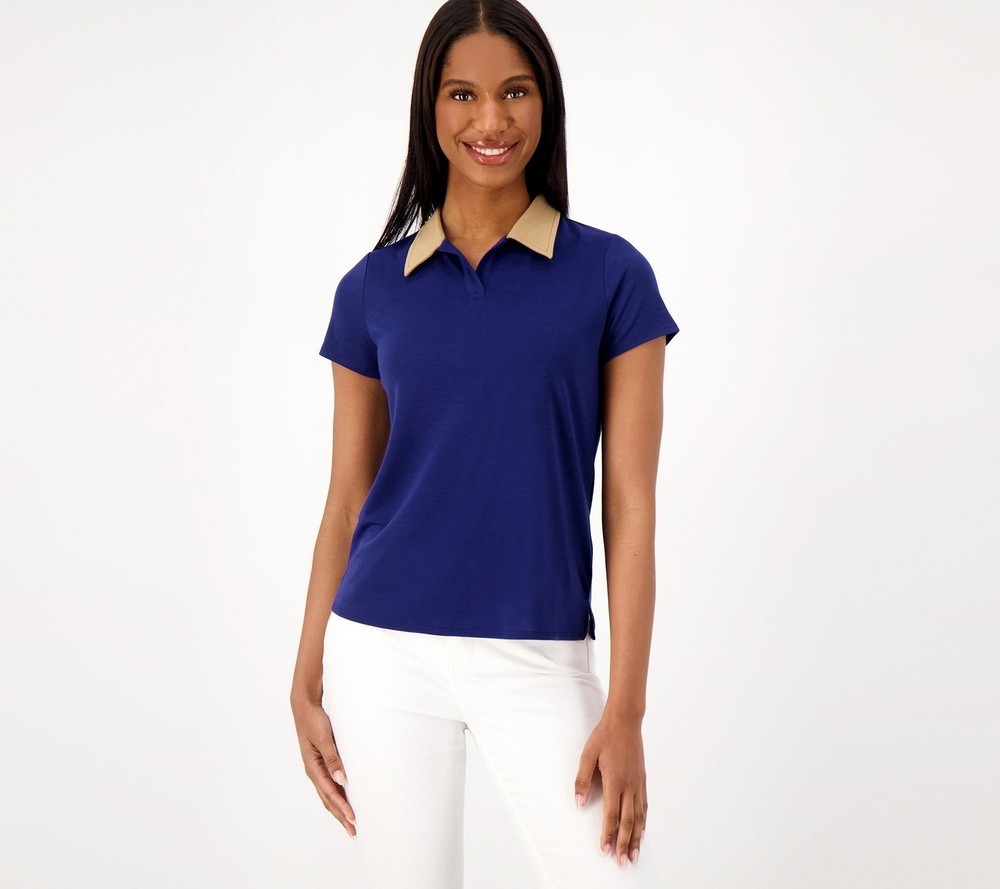 Women with Control Women's Top Sz M Short Sleeve Polo Shirt Blue A605016