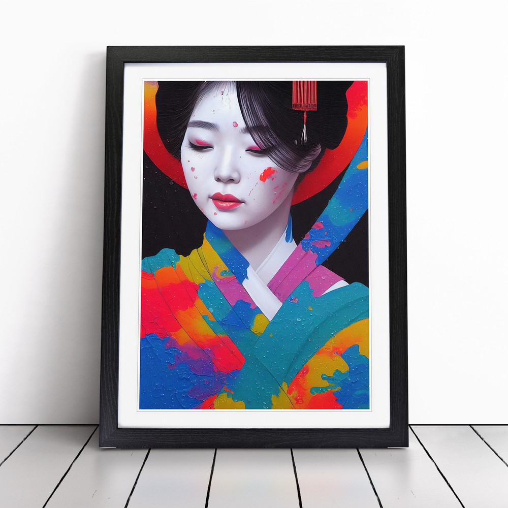 Paint Splashed Geisha No.1 Wall Art Print Framed Canvas Picture Poster Decor