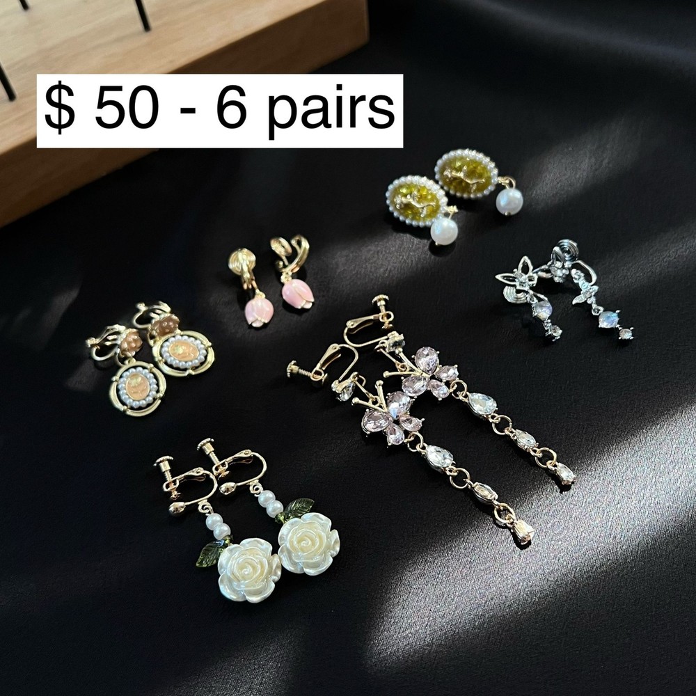 Lot Of-Pairs Delicate Clip On Earrings - Vintage Curated Collection