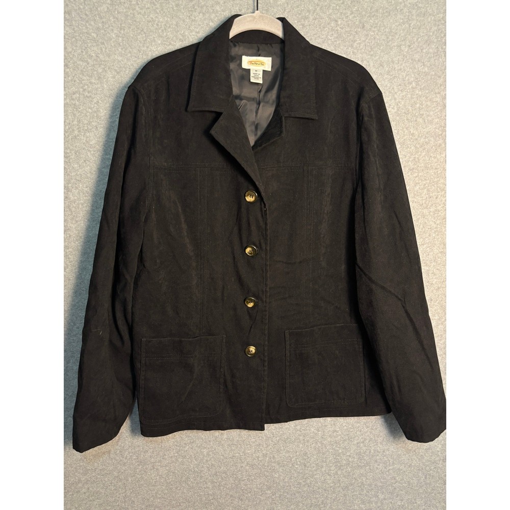 Talbots Women's Black Button Front Blazer Jacket M Stretch Career Classic