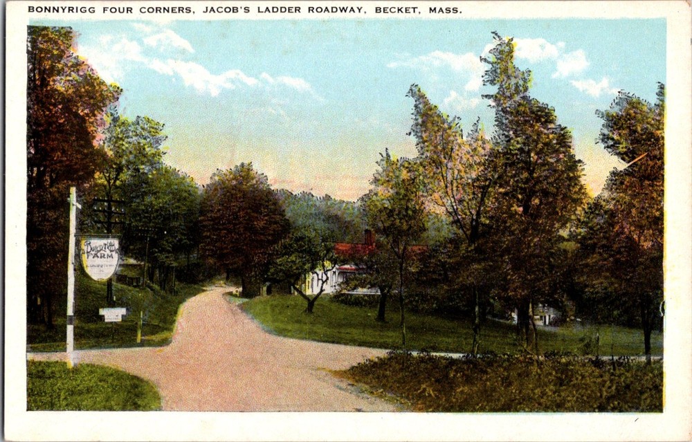 Bonnyrigg Four Corners, Jacob's Ladder Roadway Becket MA Vintage Postcard J03