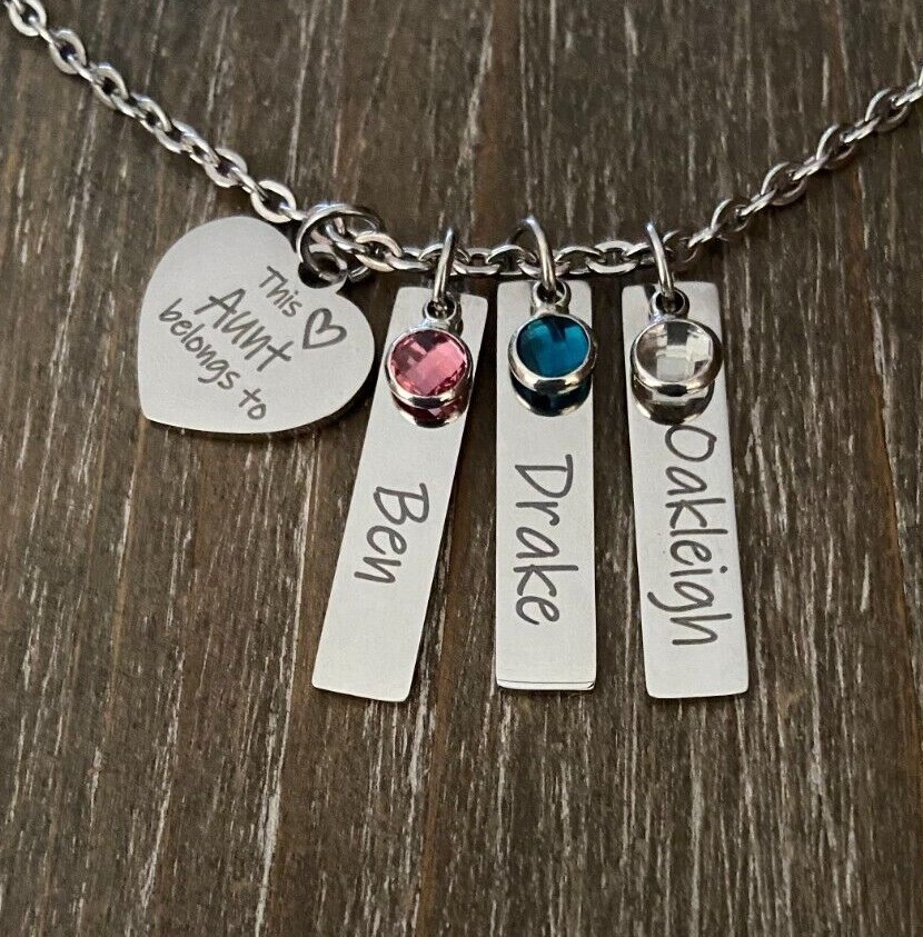 Aunt Necklace  personalized engraved names birthstones custom niece nephew Gift