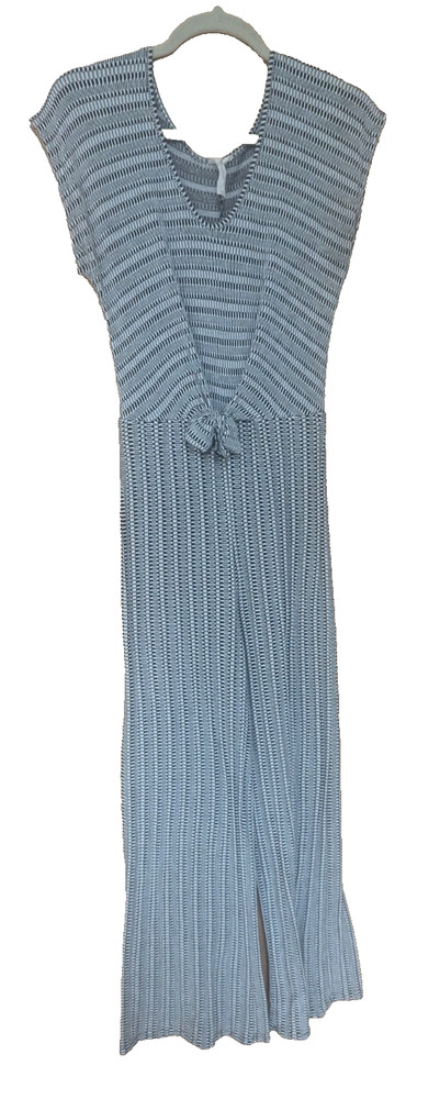 Caution To The Wind Women's Sz M Jumpsuit Gray White Striped V Neck Stretch Soft