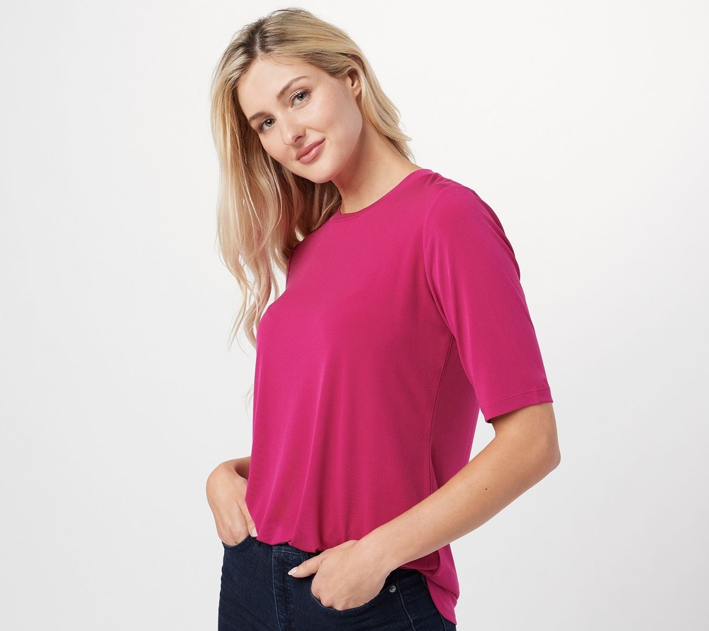 Susan Graver Women's Top Sz L Essentials Liquid Knit Pink A399642