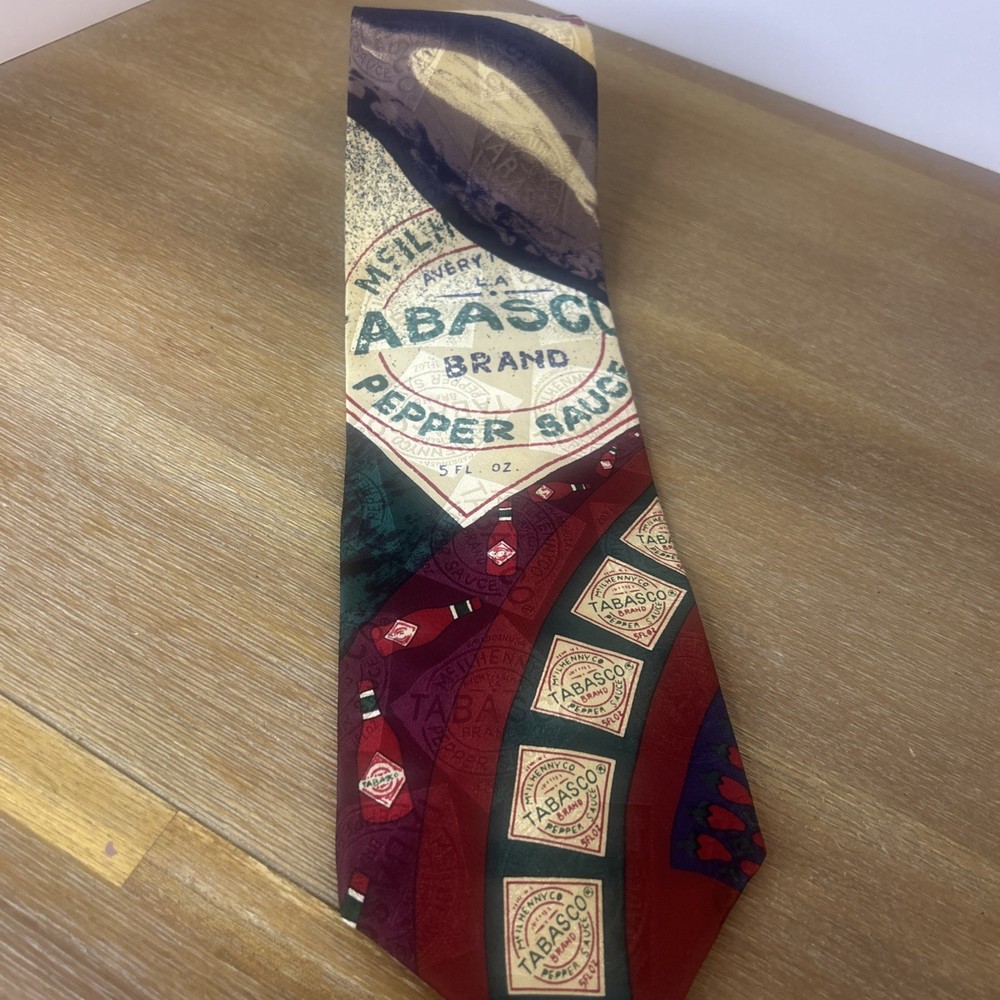 TABASCO HOT SAUCE SILK NECKTIE -  PEPPER SAUCE PATTERN 100% Silk