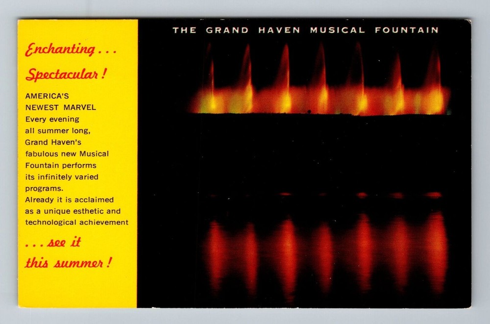 Grand Haven MI-Michigan, Grand Haven Musical Fountain, Vintage Postcard