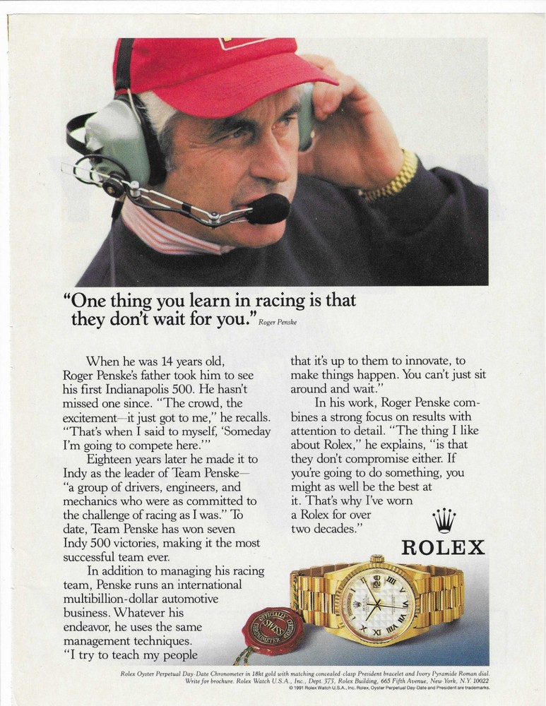 Roger Penske   Rolex  Original Print Ad