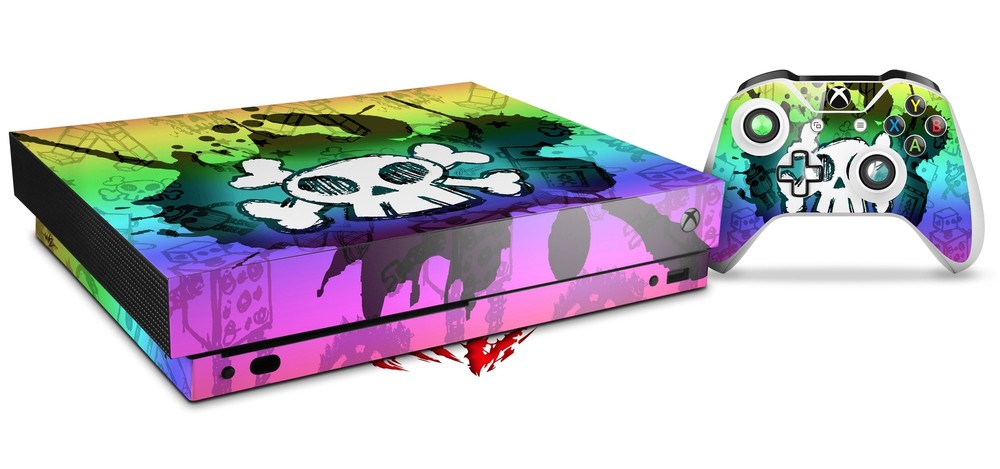 Skin for XBOX One X Console Controller Cartoon Skull Rainbow Decal