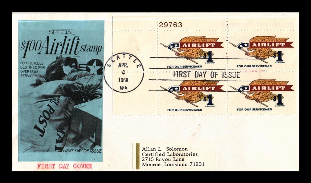 Dr Jim Stamps $1 Airlift Block First Day Issue Fleetwood Cachet Cover