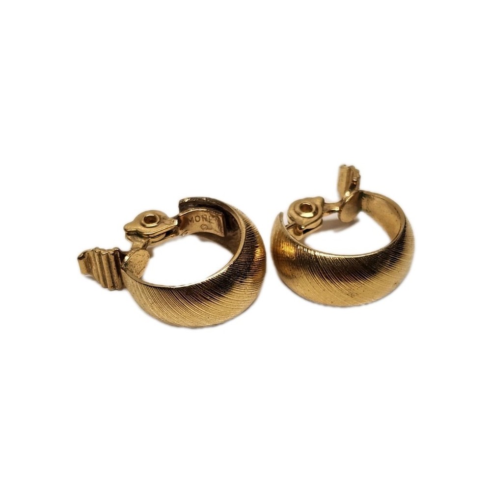 Vintage Classic Monet Brushed Gold Tone Hoop Clip On Earrings