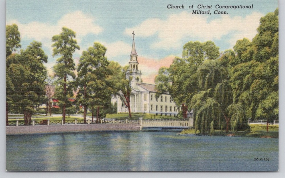 Milford CT Church of Christ Congregational Art-Colortone Postcard 1940s