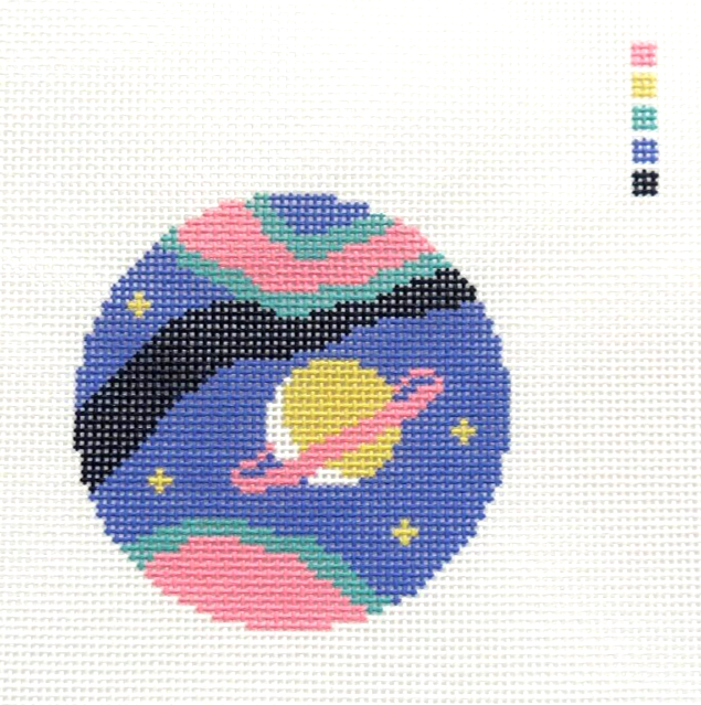 Handpainted Solar Saturn Planet Ornament Needlepoint Canvas for Saturnalia